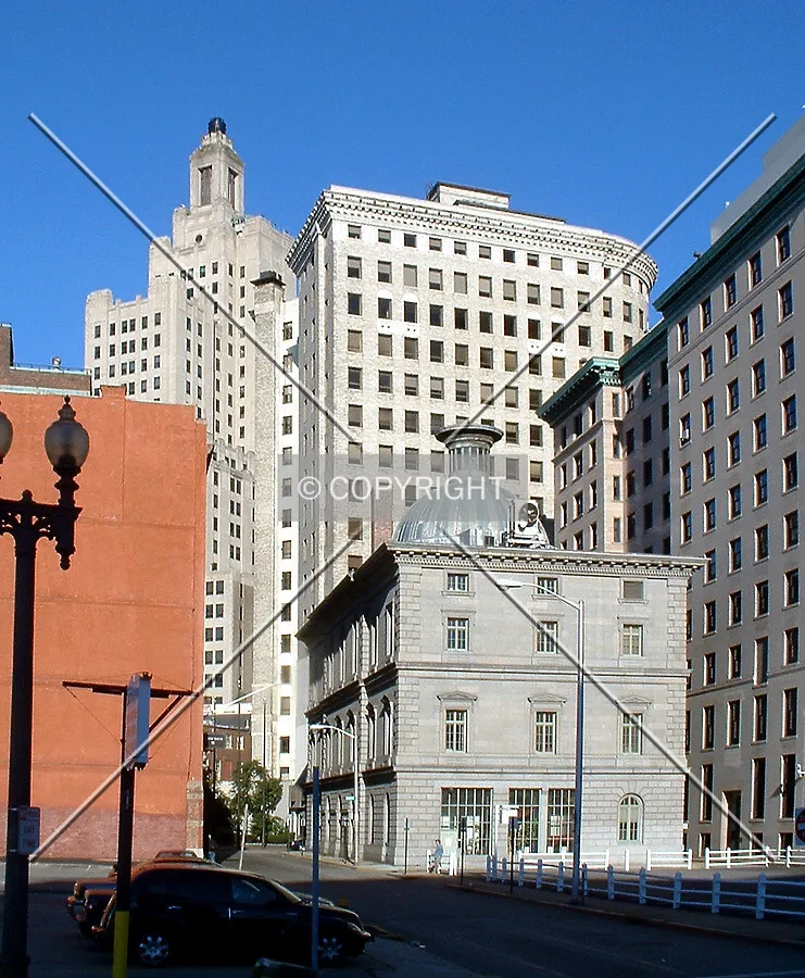 View from the southeast with the old US Custom House of 1856