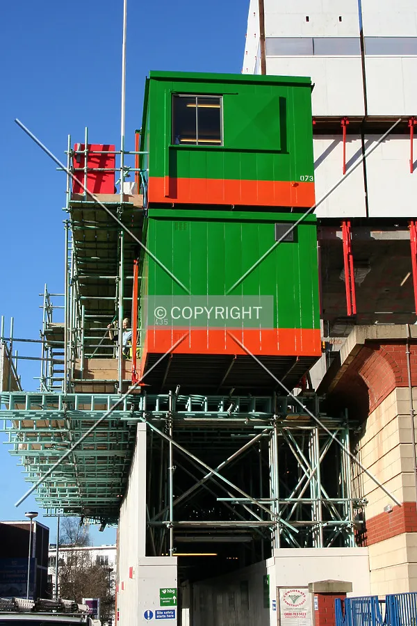 Looking up at the contractor's cabins