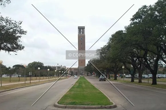 The Albritton Bell Tower, seen from the Academic Building on the Texas A&M campus
