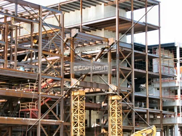 Steel structure from West River Road, support for cantilevered bridge visible