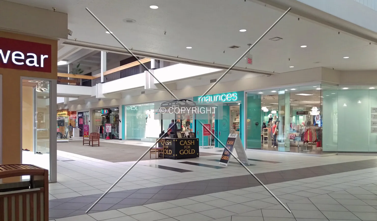 Interior view from the central escalators looking towards Maurices; May 22, 2015