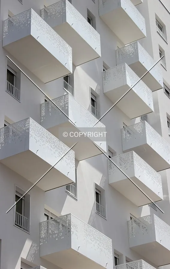 Balconies on the west face.