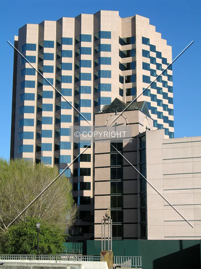 The north side with adjoining parking garage seen from across Park Avenue