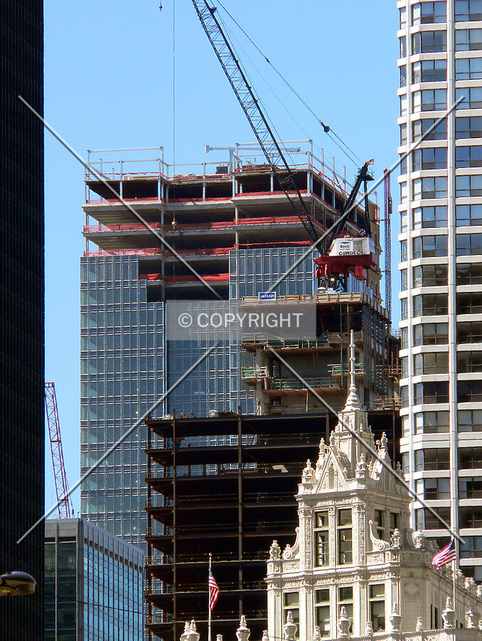 View from the corner of Illinois Street and McClurg Court with 353 North Clark rising in front