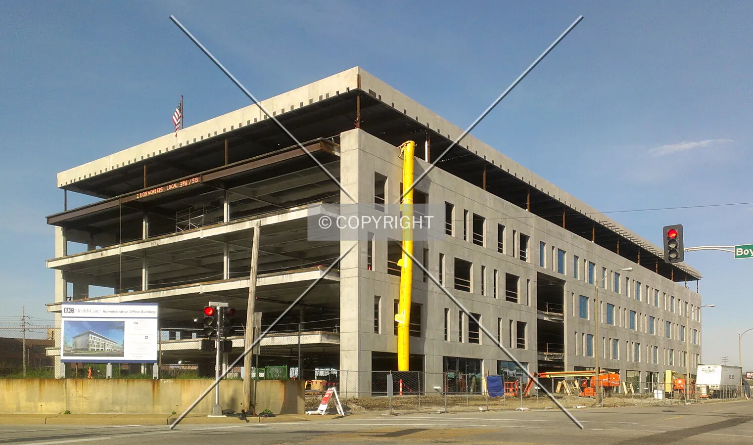 View from the southwest during construction; April 21, 2013