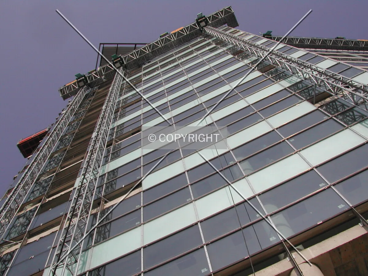 Lookin up the glass courtin wall
