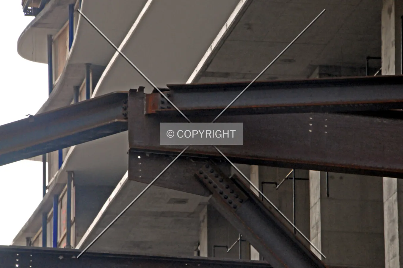 Connections of steel framing for the canopy above the entrance area