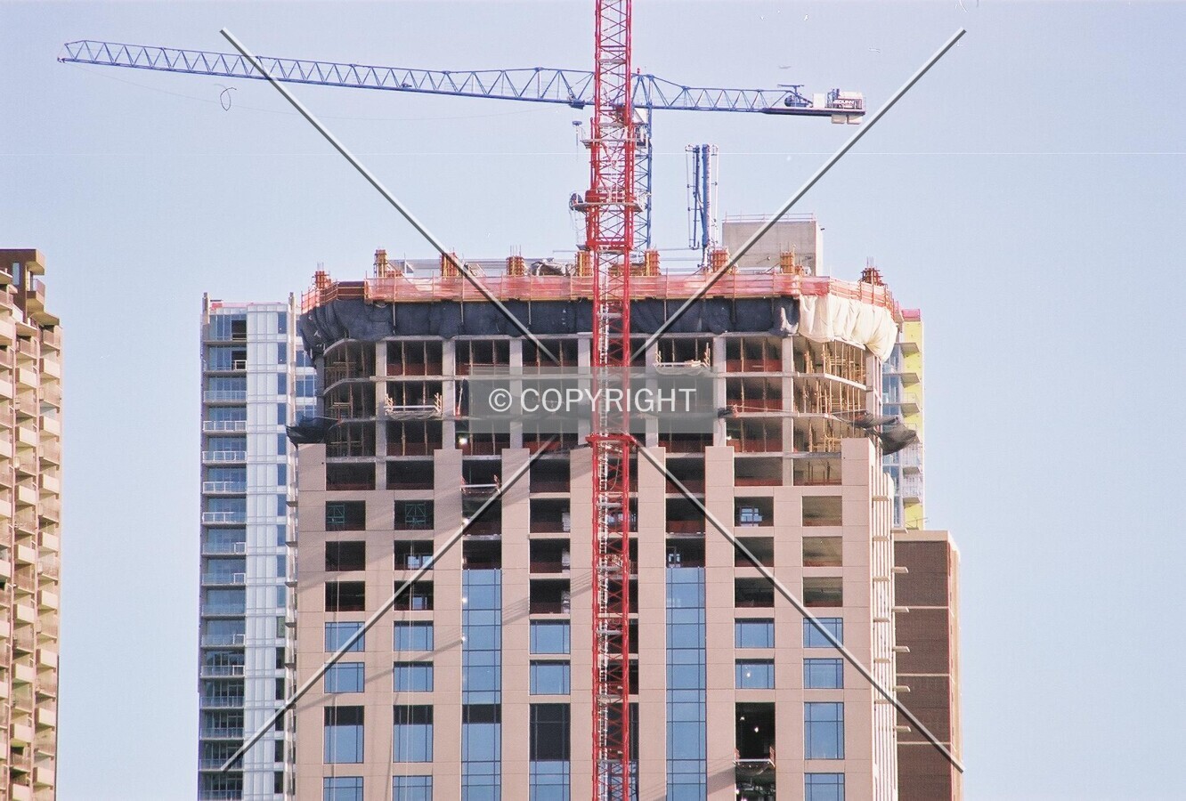 Distant view of the upper floors