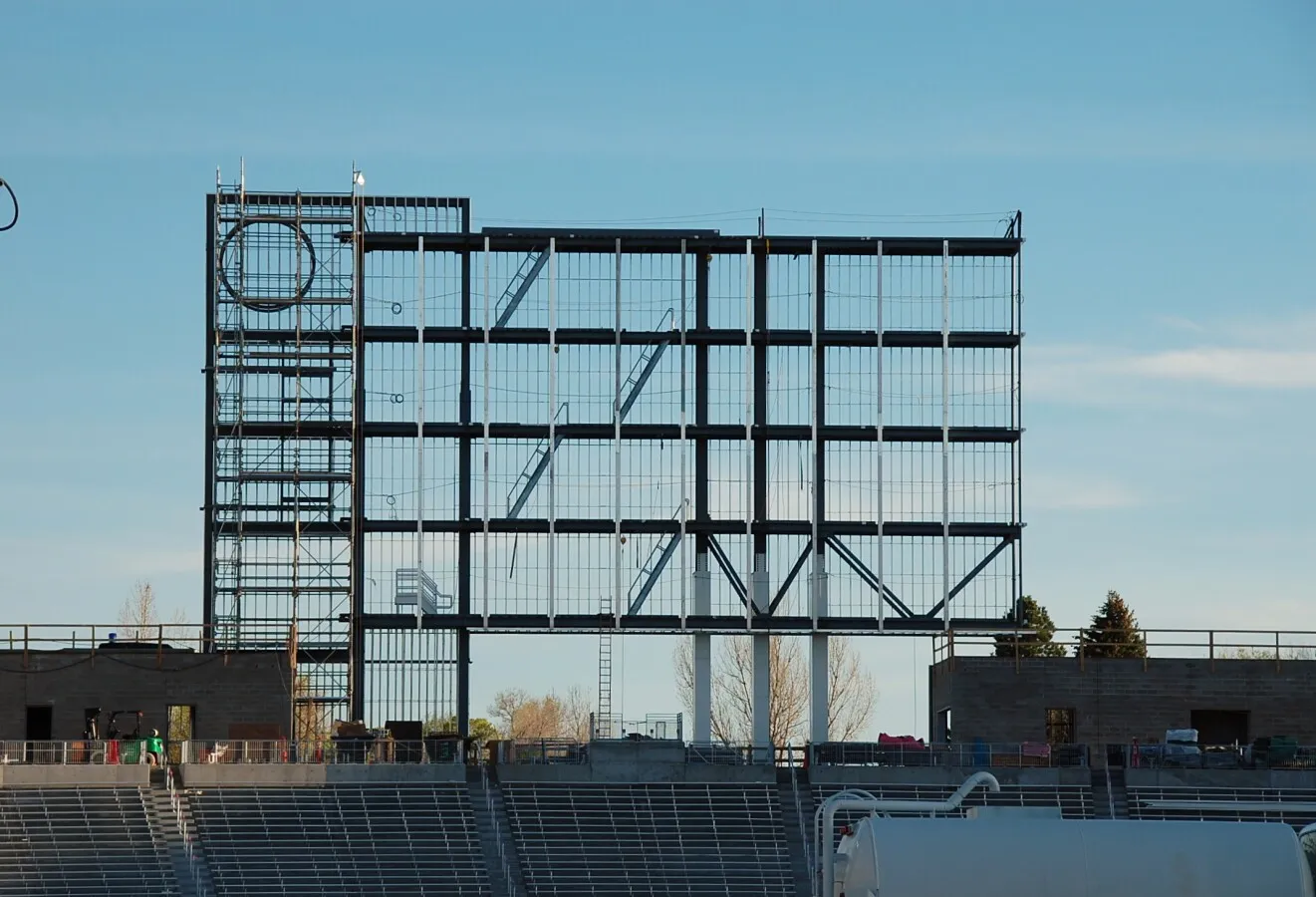 Looking south at the framework for the scoreboard