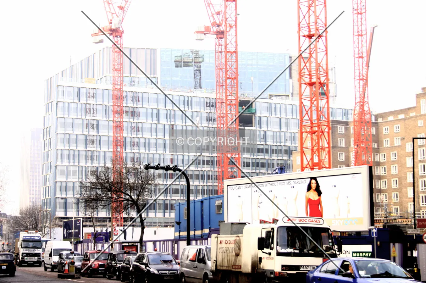 View east across the emerging Bankside 2 and 3 buildings from Southwark Street
