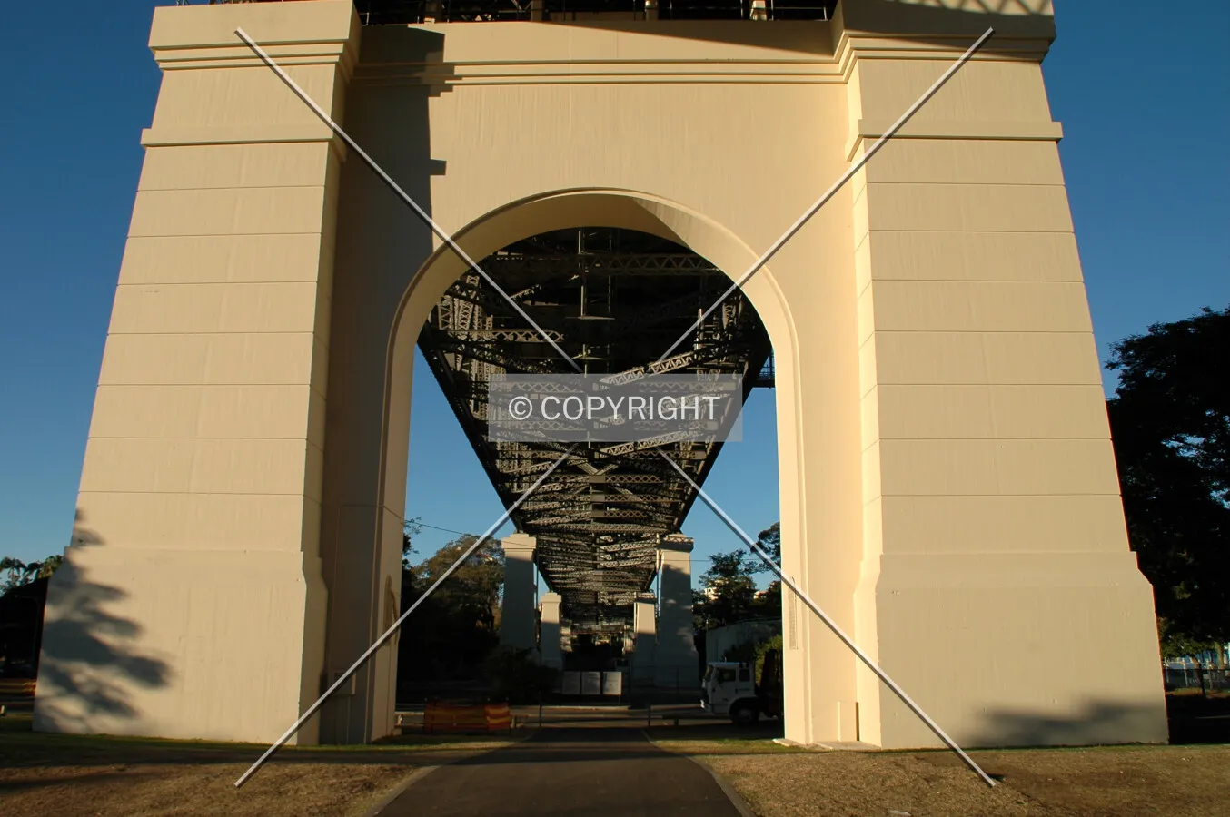Looking south through the bridge supports