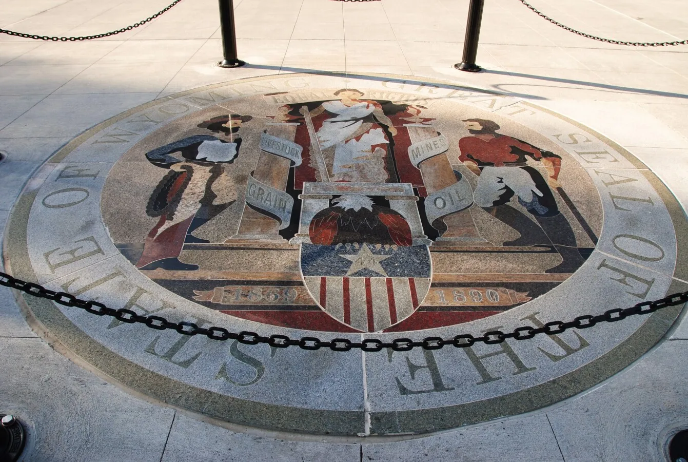 State seal in the plaza