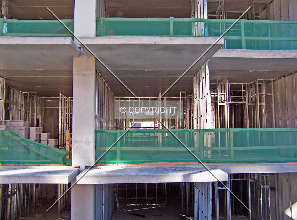 East side of the mid-rise structure which is made entirely of precast concrete panels