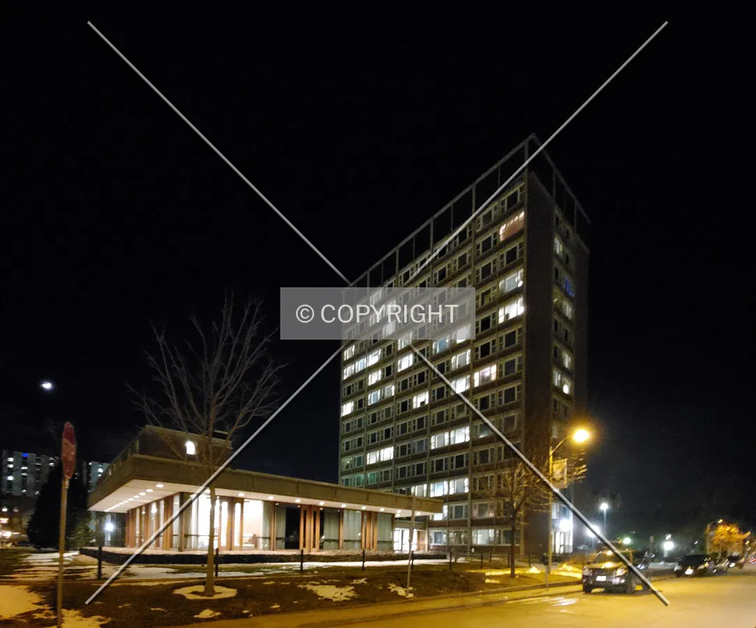 Southeast view at night; February 28, 2020