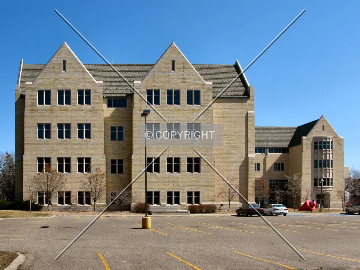 West elevation of O'Shaughnessy Hall; Owens Hall to the right