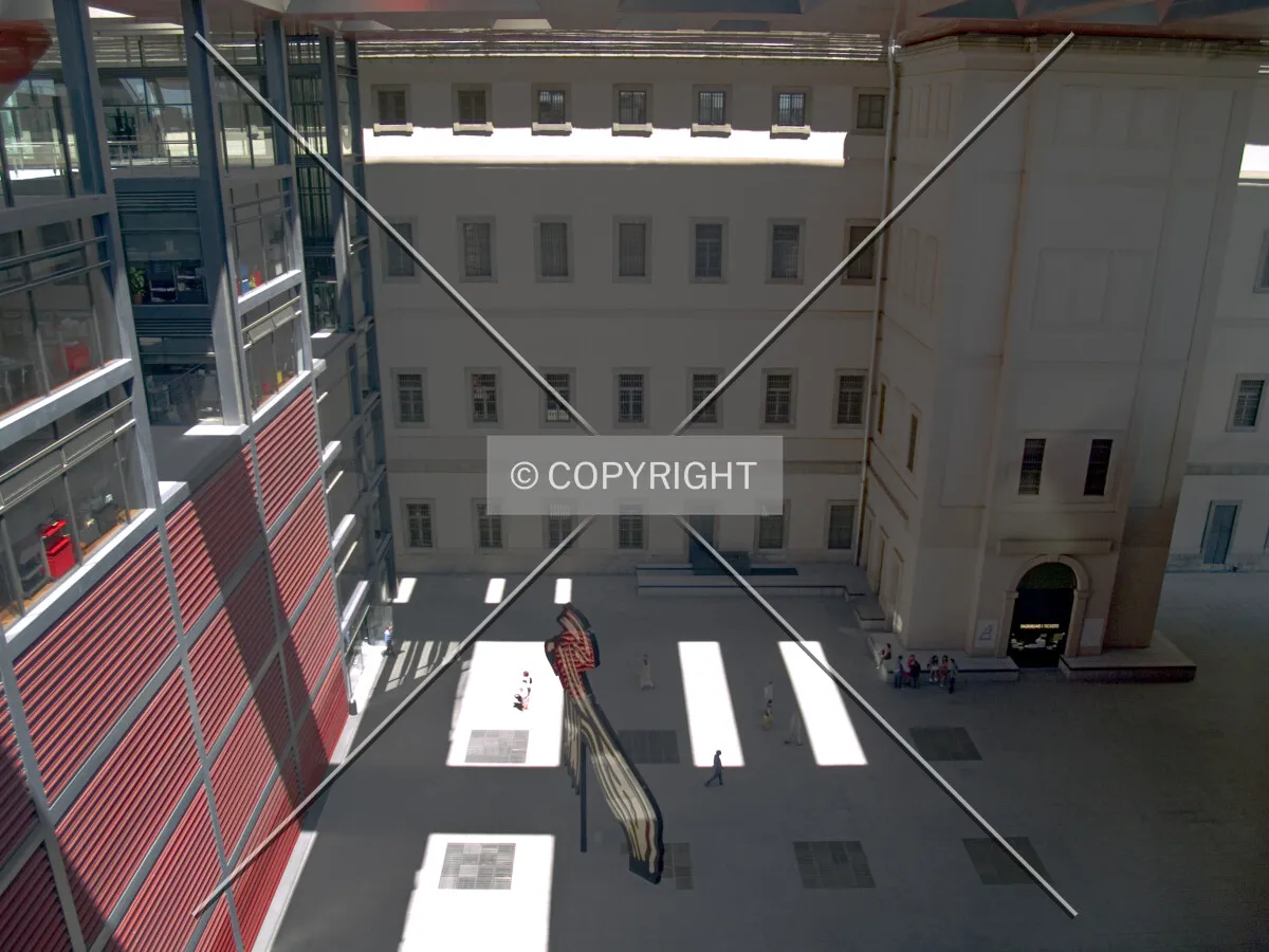 Looking down from the top floor into the courtyard
