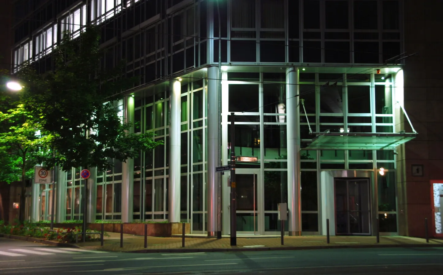 Main entrance at night