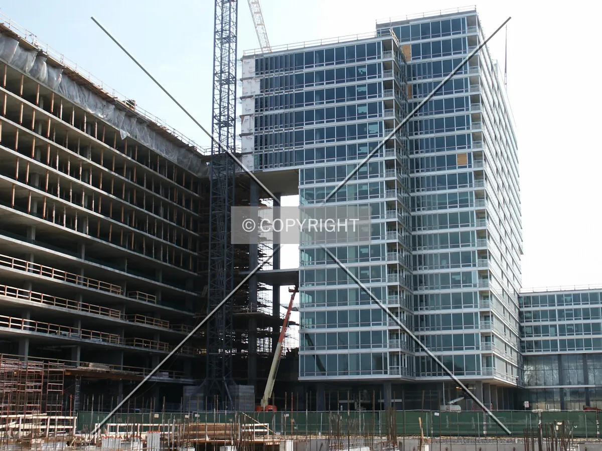 Looking south at Elm and Oak towers