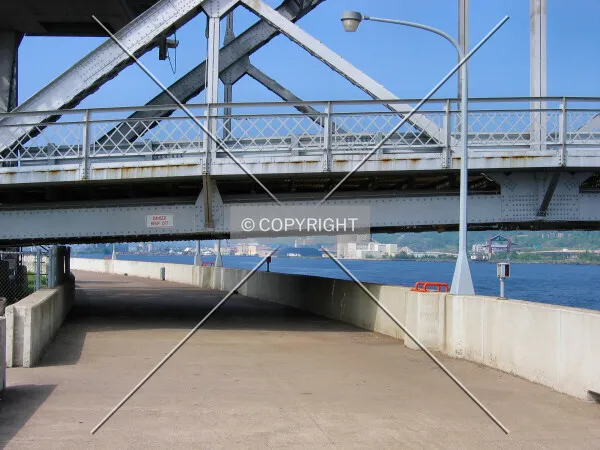 The sidewalk on the Minnesota Point under the fully-lowered span
