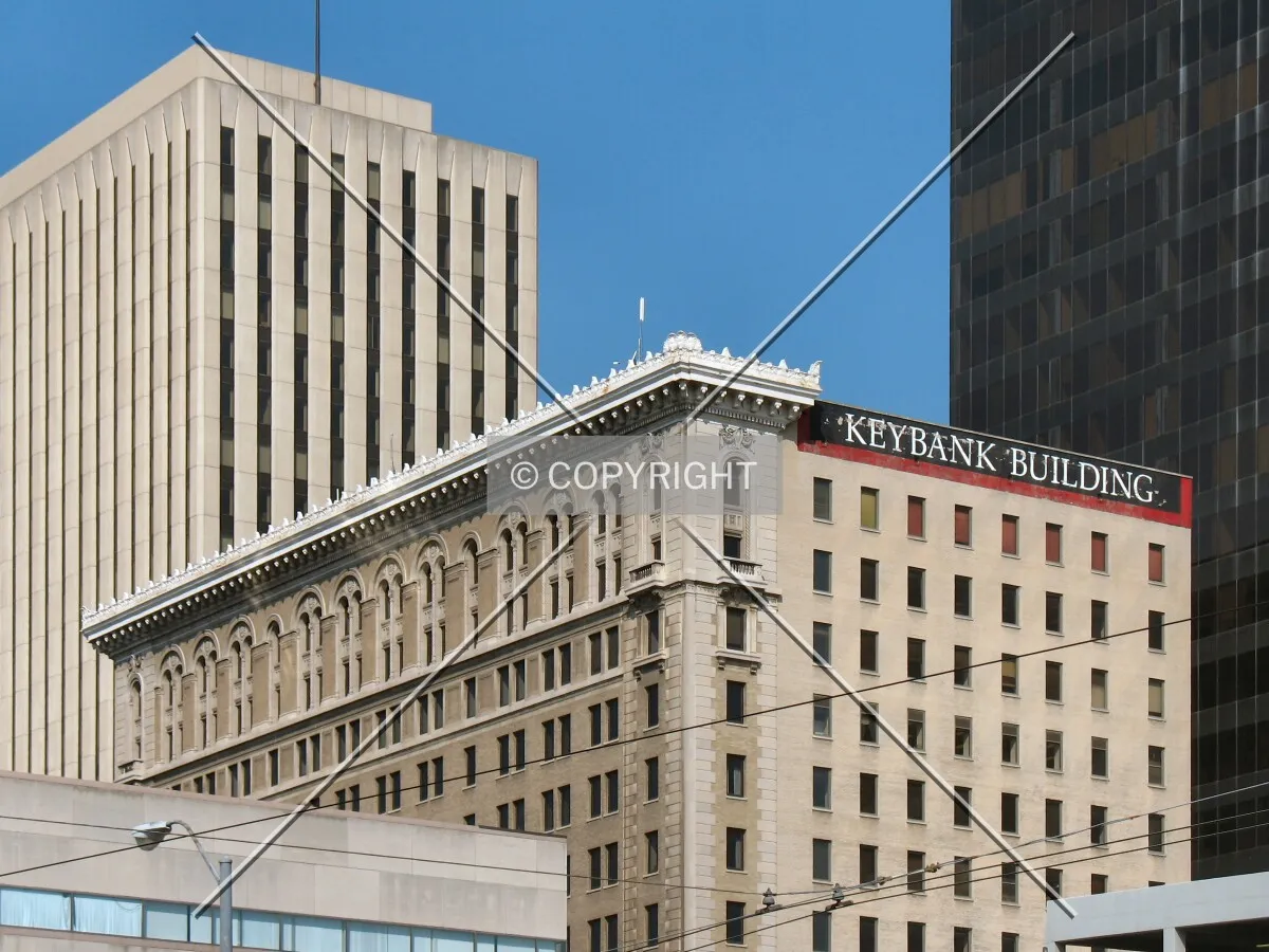 Cornice line from the southeast, with Dayton's two tallest