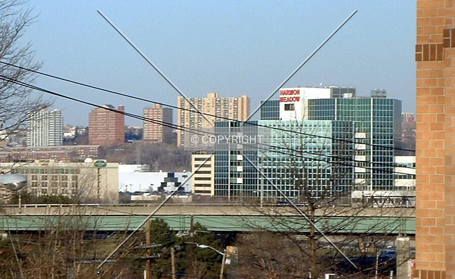 View northeast to Harmon Meadow development (showing 500 Plaza Drive) with North Bergen behind