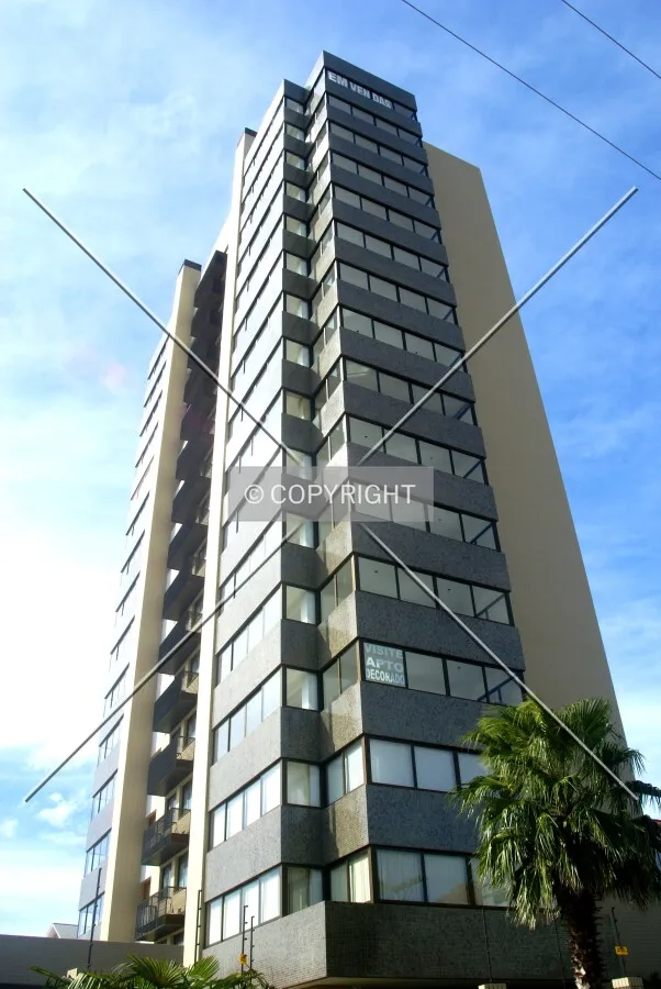 Front and lateral view as seen from across Copernico Street