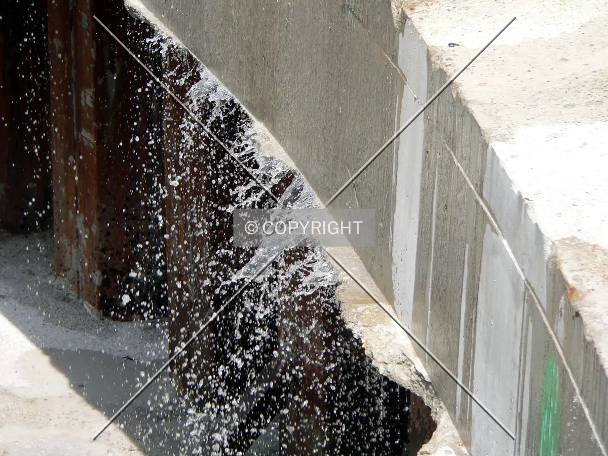 Water cascading into the excavated core area