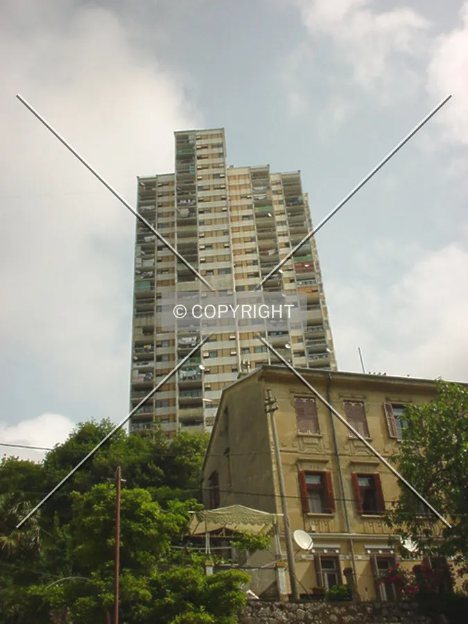 View to the top; building stands on a hill