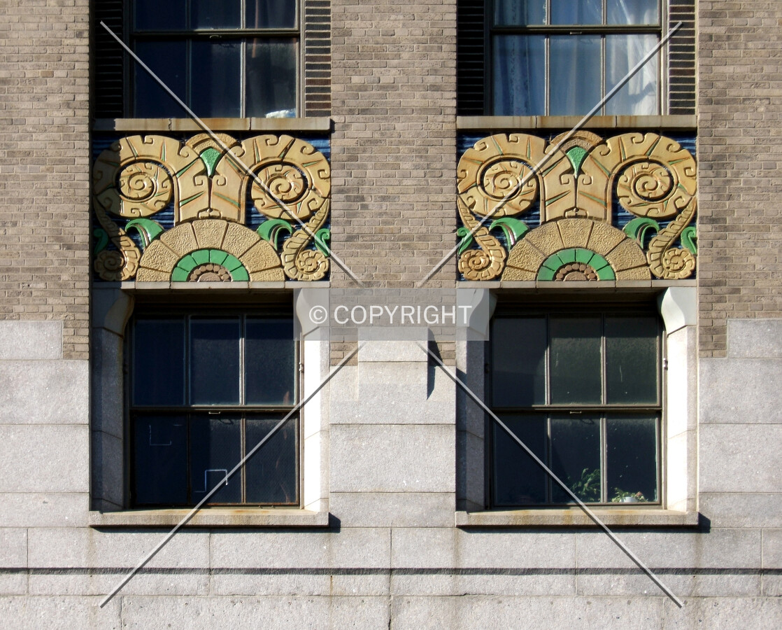 Facade details above the Main Street entrance