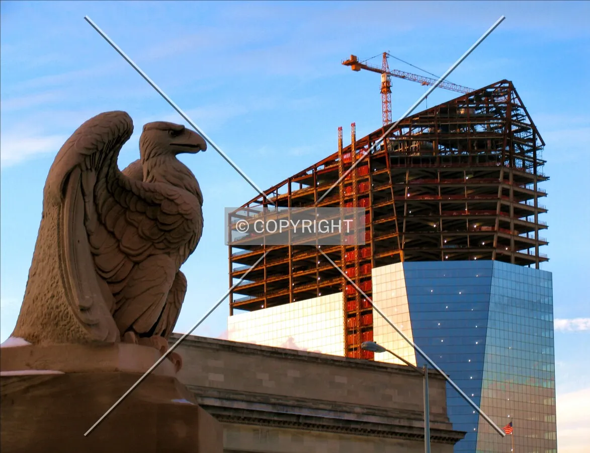 An eagle on the Market Street Bridge and the unfinished top