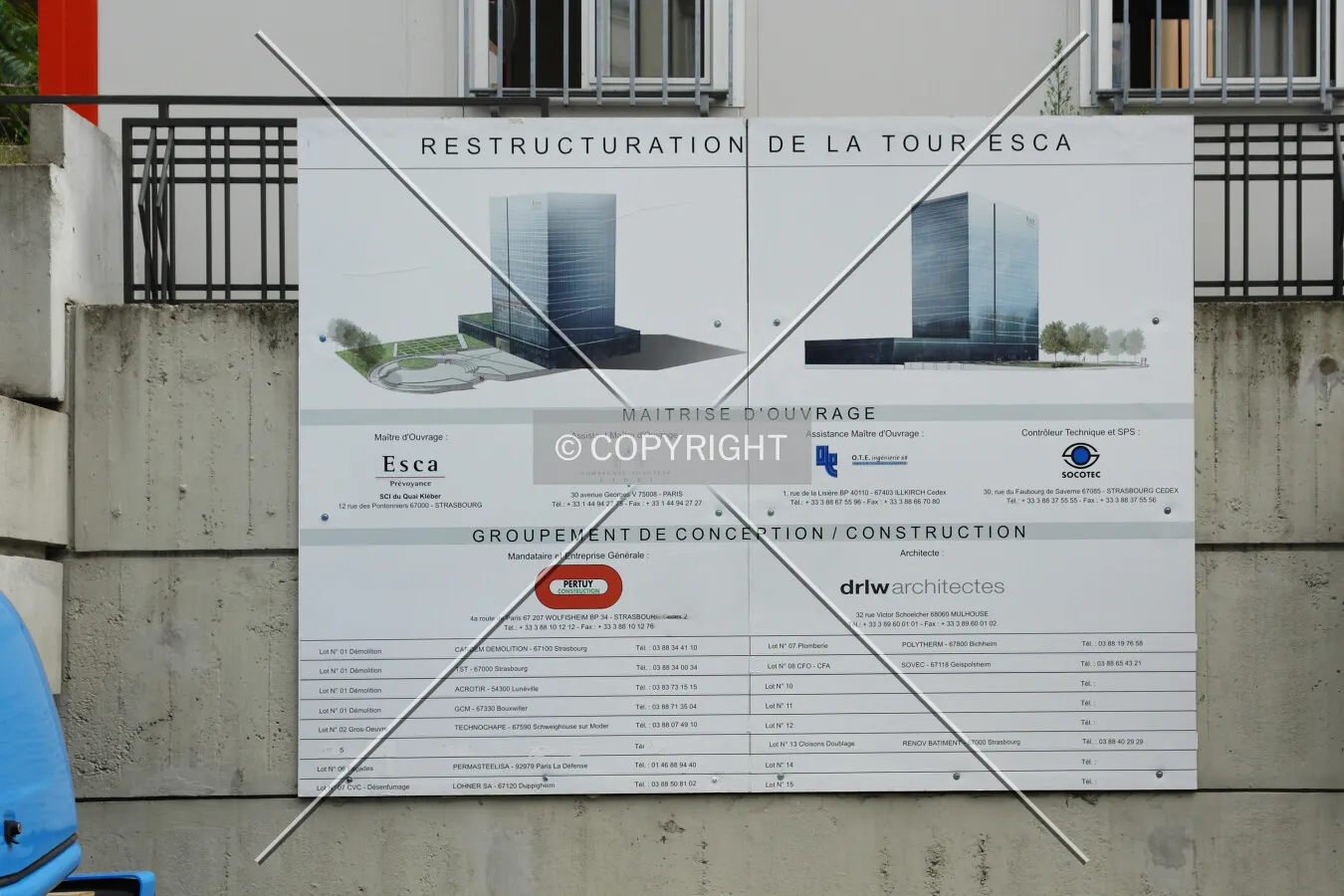 Renovation sign and list of involved companies