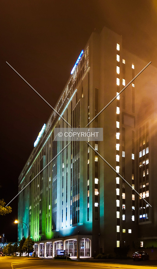 From the southeast at night