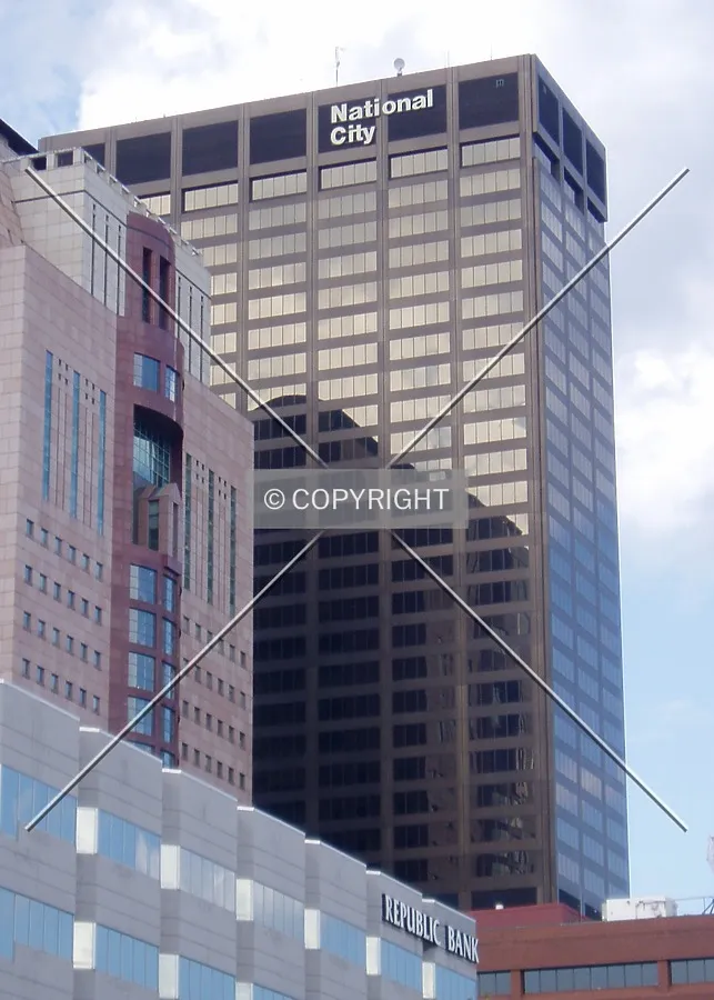 Top from the southwest, reaching just above the Humana Building