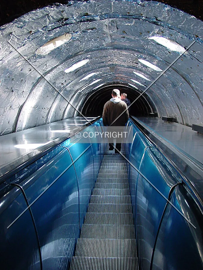 One of the escalators which connect the spheres