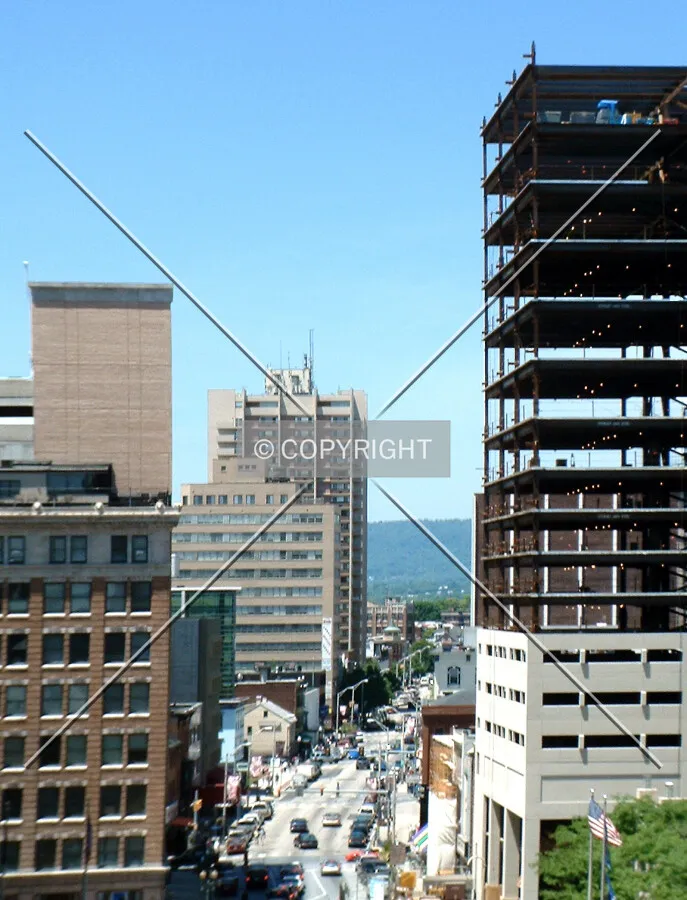 View from the southeast along Second Street