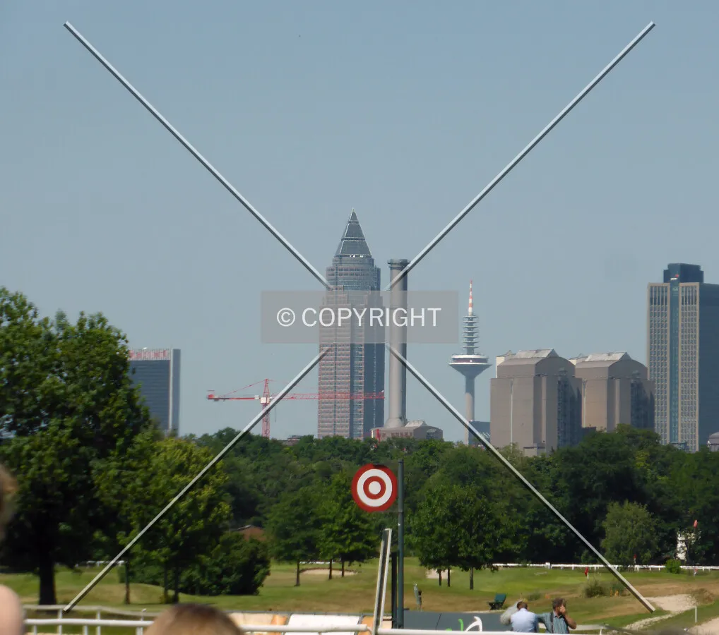 The skyscraper as seen from the horse racing track in Niederrad