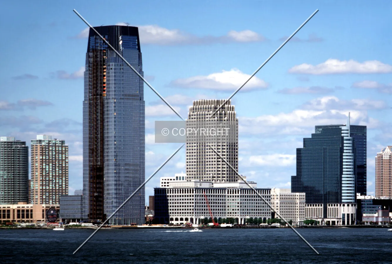 View from the southeast toward Exchange Place with 30 Hudson Street under construction