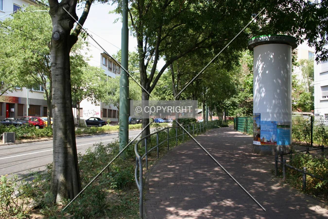 Looking north along the east sidewalk