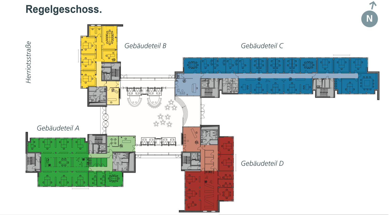 Floor plan showing different sections of the building