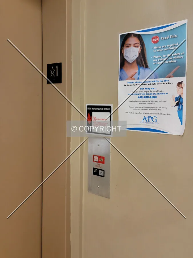First floor elevator button; April 22, 2021