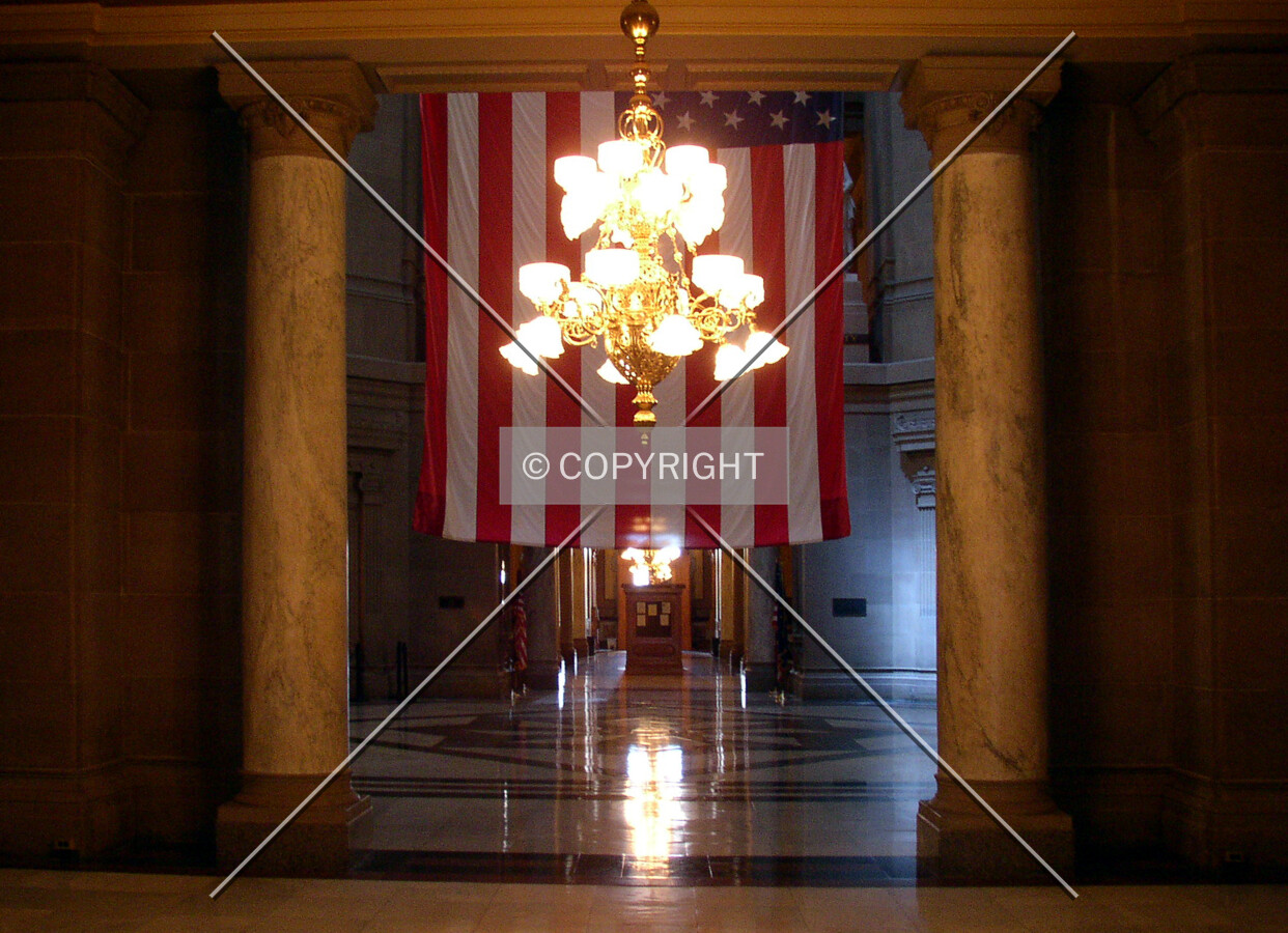 Looking west from the east lobby into the rotunda area
