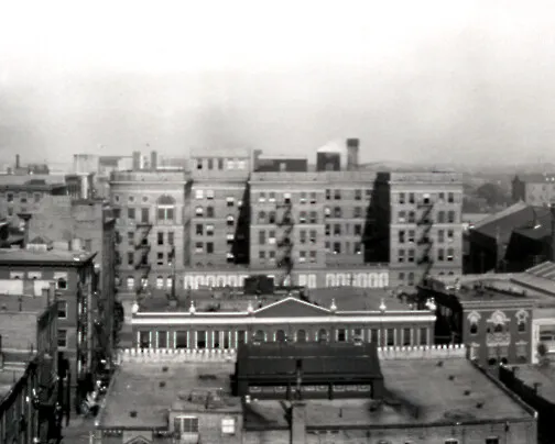 View from the south before addition of the upper two floors