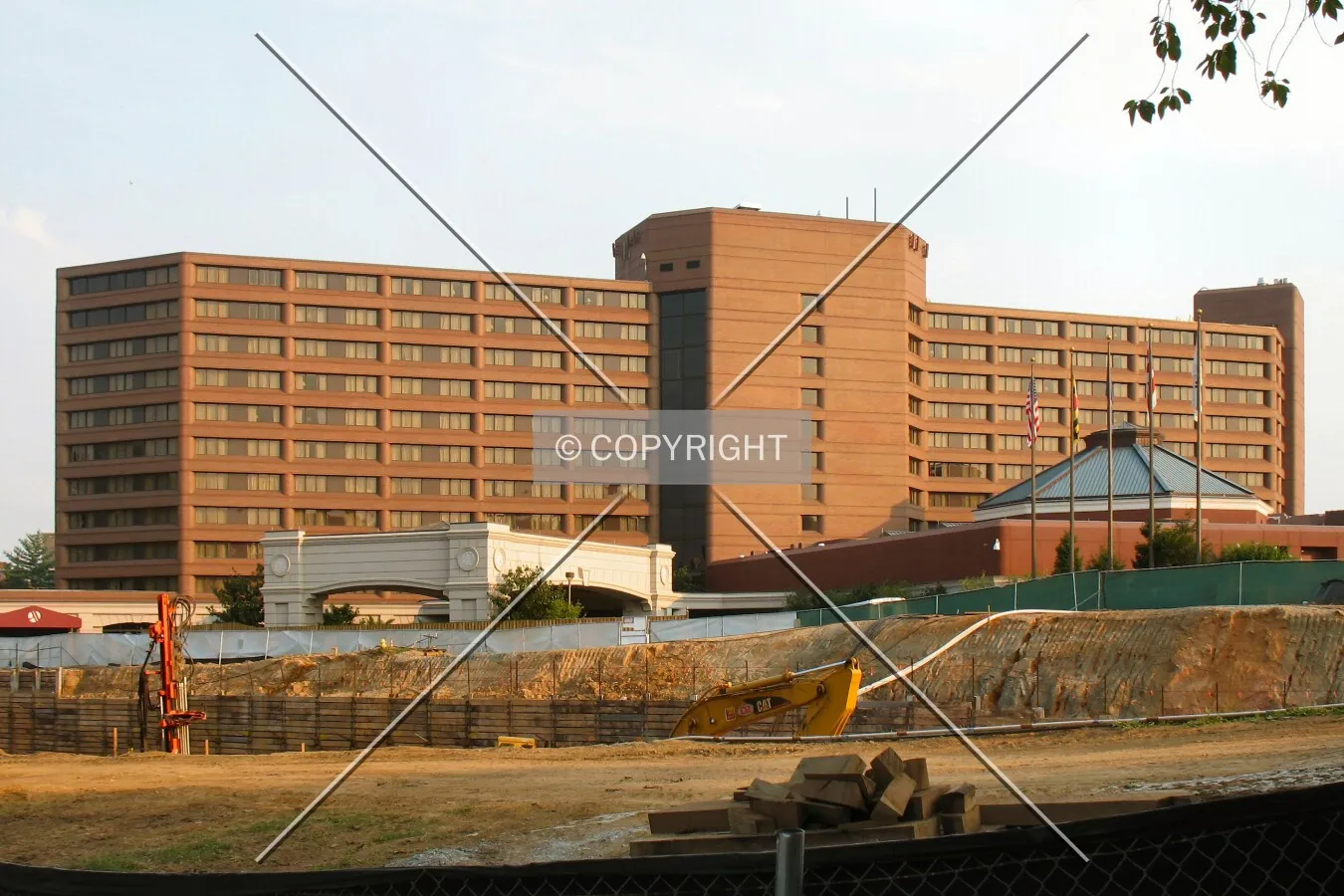Excavation from Woodley Road, main hotel tower in background
