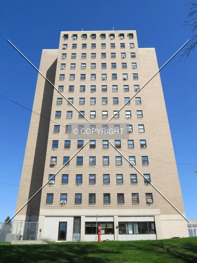 Looking up the west facade