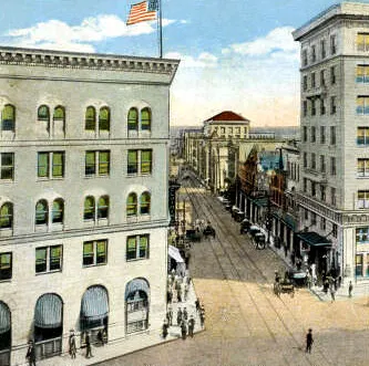 View from the northwest at the corner of Corcoran and Main Streets