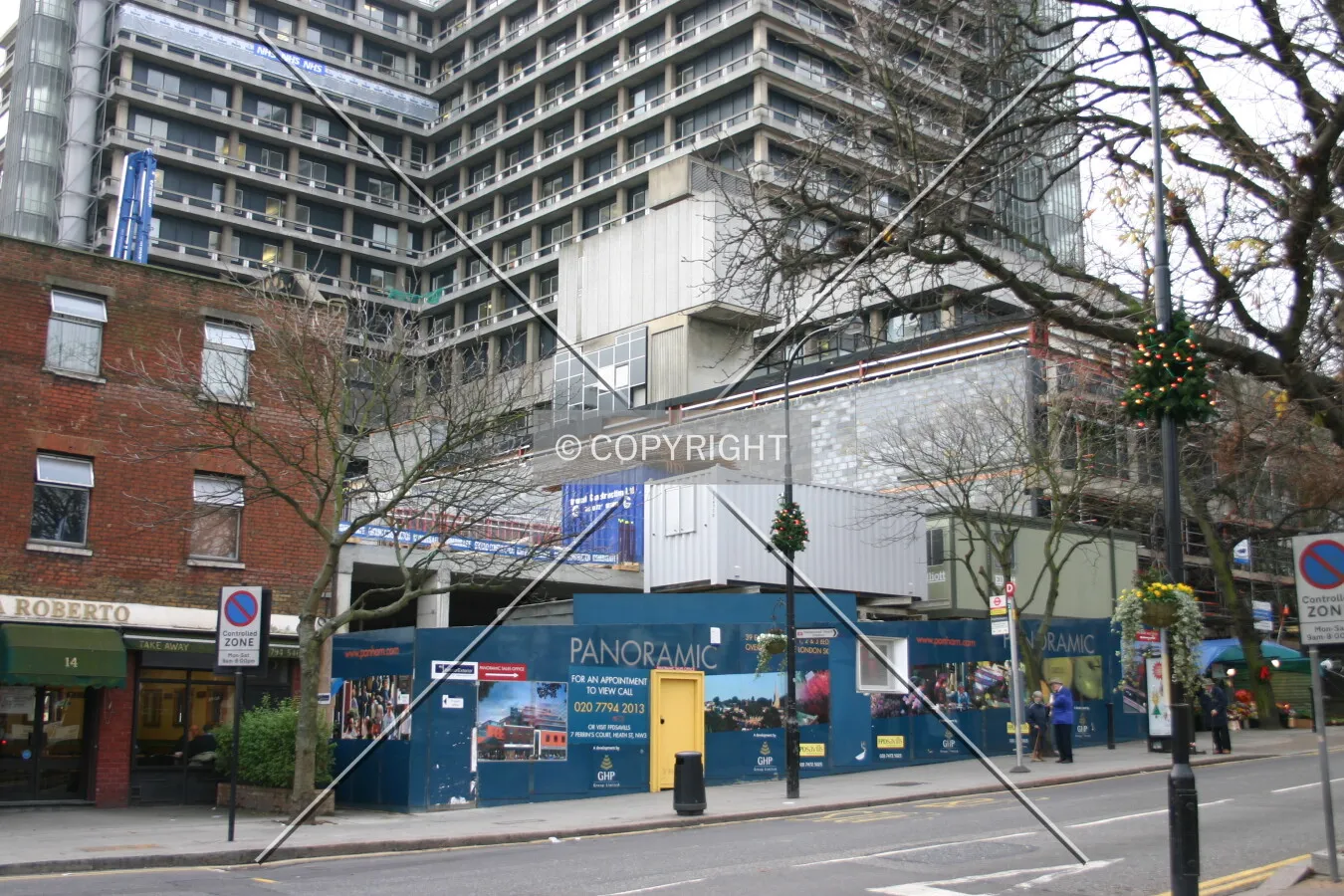 View of the site from South End Green (Royal Free Hospital to rear)