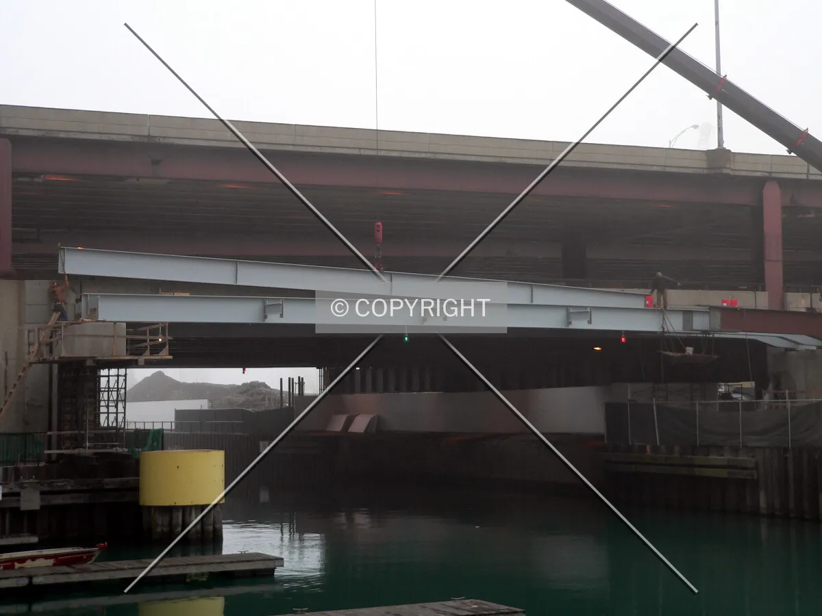 Placing steel for the southbound exit ramp off of Lake Shore Drive