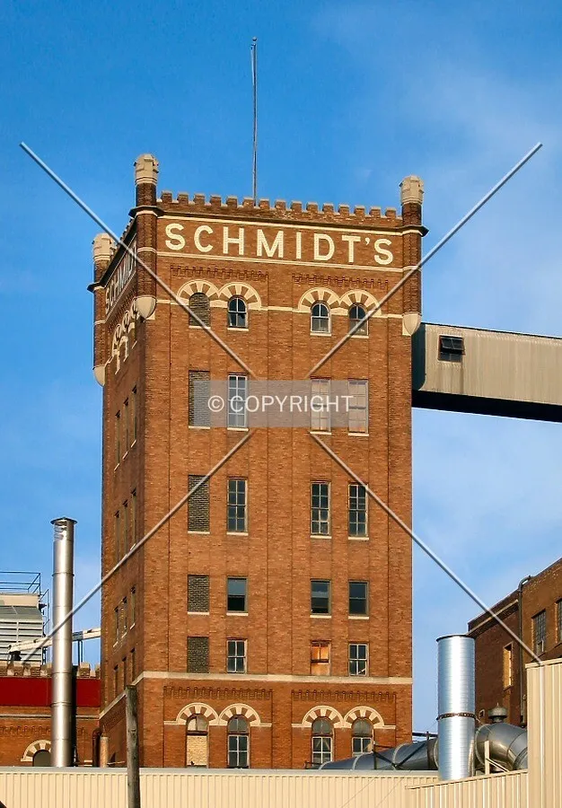 View to the west from Palace Avenue, with original Schmidt's name