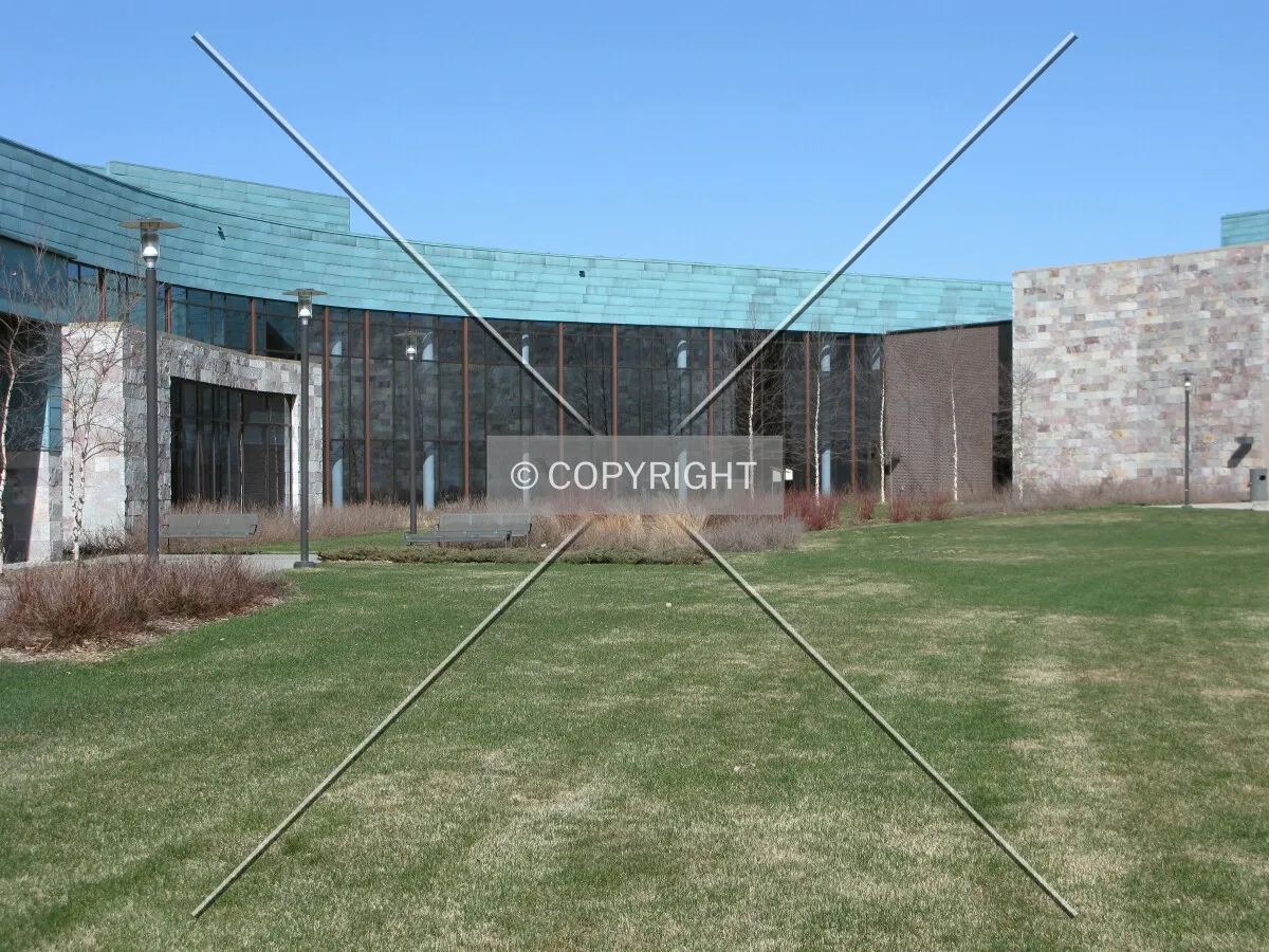 View to the northwest across the east lawn; the government wing meets the Center for the Arts