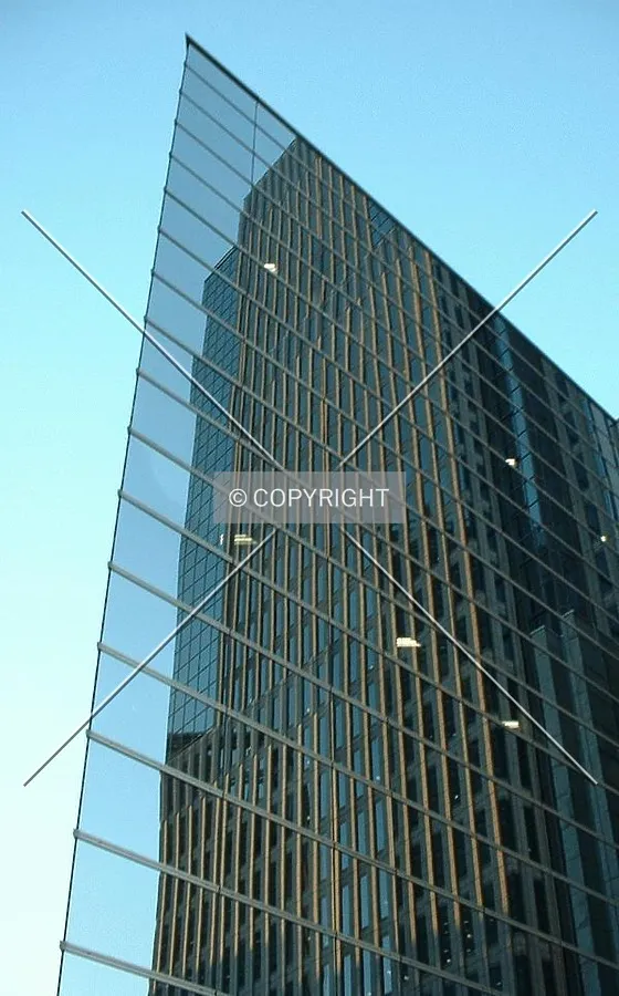 Reflections of tower off of ornamental veranda